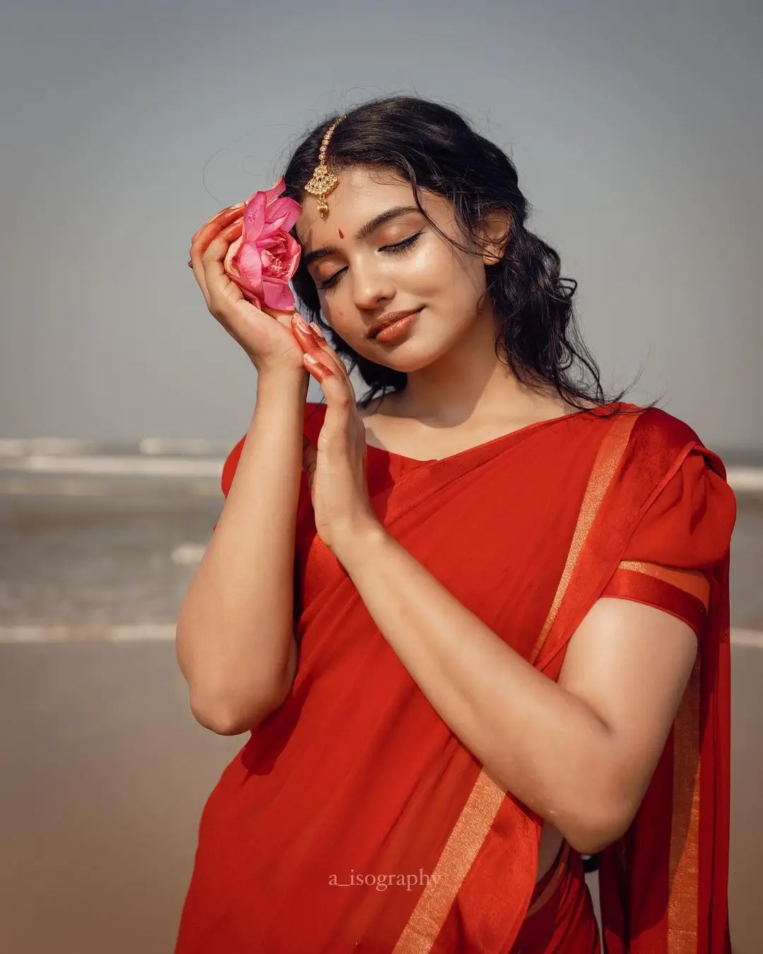 Malayalam Actress Mamitha Baiju in Beautiful Red Saree